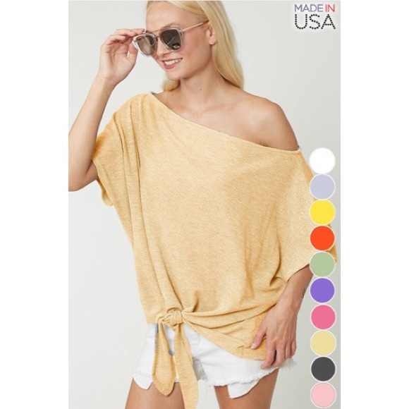 >>LAST<< Izzy Boatneck Tie Top - Light Yellow - Picture 2 of 5